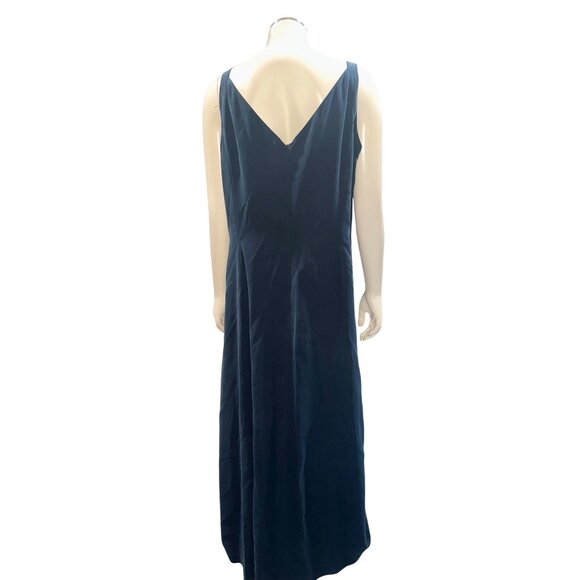 Mondi 44 Navy Blue Silk Sleeveless Maxi Dress Vintage 90s Formal Gown Slit Back - Picture 4 of 9
